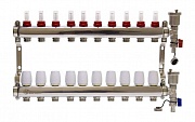 Коллекторная группа 1"х10х3/4" ALT-Kgr  с расходомерами, дренаж. краном и воздухоотвод., сталь 