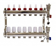 Коллекторная группа 1"х 7х3/4" ALT-Kgr  с расходомерами, дренаж. краном и воздухоотвод., сталь 