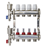 Коллектор нерж. ZOTA  4 выхода в сборе (расходомер, воздухоотводчик, сливной кран) /44835/ упак 5шт