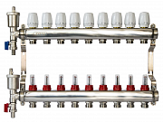 Коллектор нерж. ZOTA  9 выходов в сборе (расходомер, воздухоотводчик, сливной кран) /44842/ упак 3шт