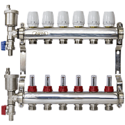 Коллектор нерж. ZOTA  6 выходов в сборе (расходомер, воздухоотводчик, сливной кран) /44839/ упак 5шт