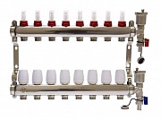 Коллекторная группа 1"х 8х3/4" ALT-Kgr  с расходомерами, дренаж. краном и воздухоотвод., сталь 