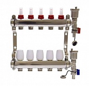 Коллекторная группа 1"х 5х3/4" ALT-Kgr  с расходомерами, дренаж. краном и воздухоотвод., сталь 