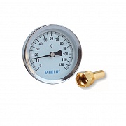 Термометр погружной аксиальный  D63мм, 120С, гильза 40мм, 1/2"  VIEIR  (YL18)