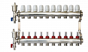 Коллектор нерж. ZOTA 10 выходов в сборе (расходомер, воздухоотводчик, сливной кран) /44844/ упак 3шт